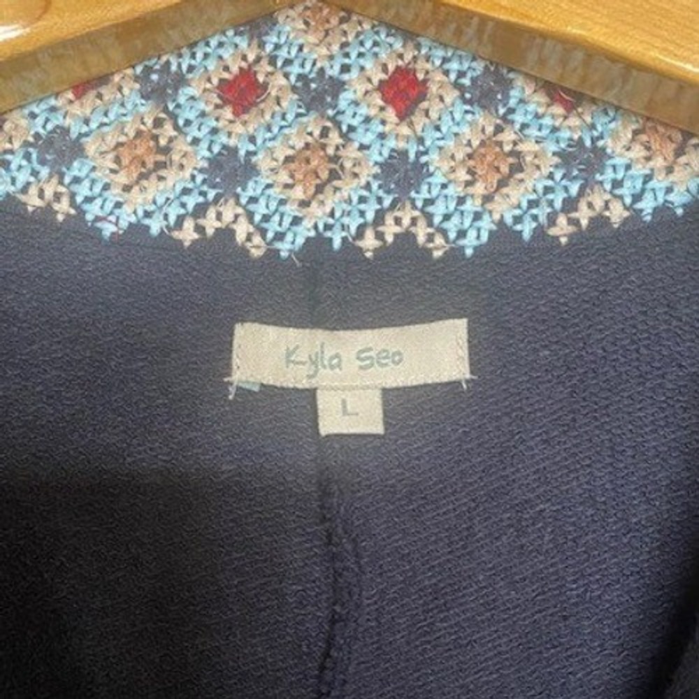 Kyla Seo Black Cotton Embroidered Duster Coat Floral Cross Stitch Jacket Large - Picture 3 of 10